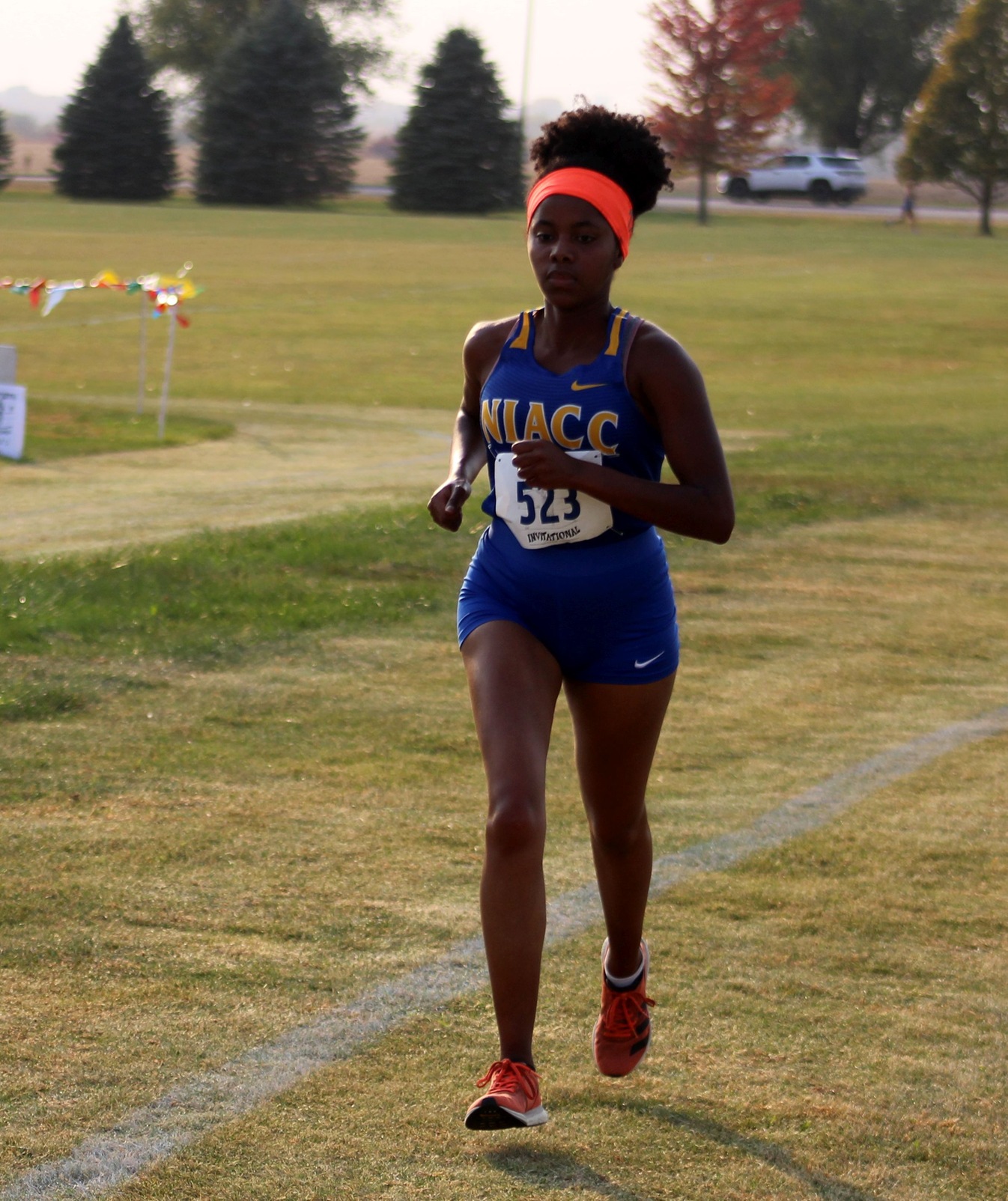 NIACC's Sarah Bertry runs to a first-place finish at last Friday's Trent Smith Invitational on the NIACC campus.