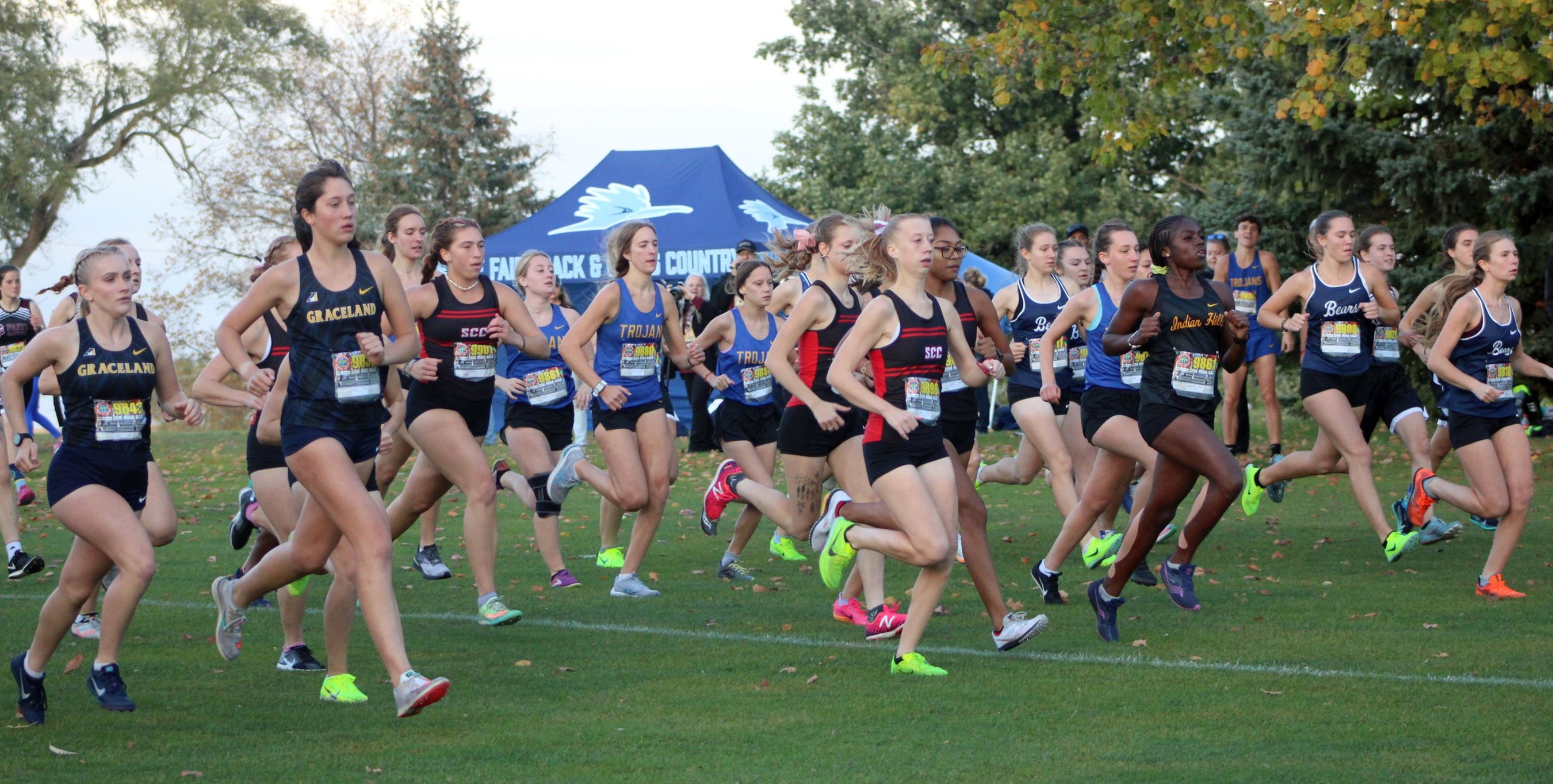 The NIACC women's cross country team at the start of the Oct. 13 Indian Hills Invitational in Ottumwa.