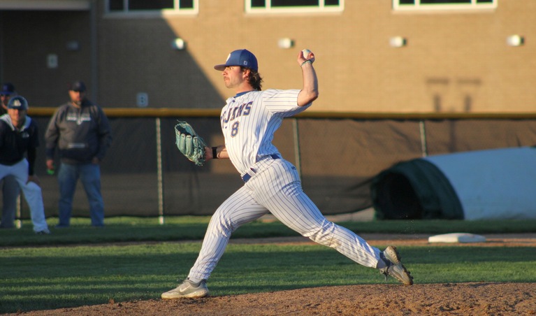 NIACC's Ollie Yuhas delivers a pitch in last weekend's home series against Iowa Lakes.