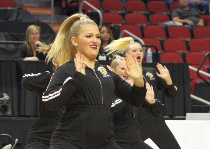 The NIACC Dance Team performs its hip hop routine at the state dance competition in Des Moines on Wednesday.
