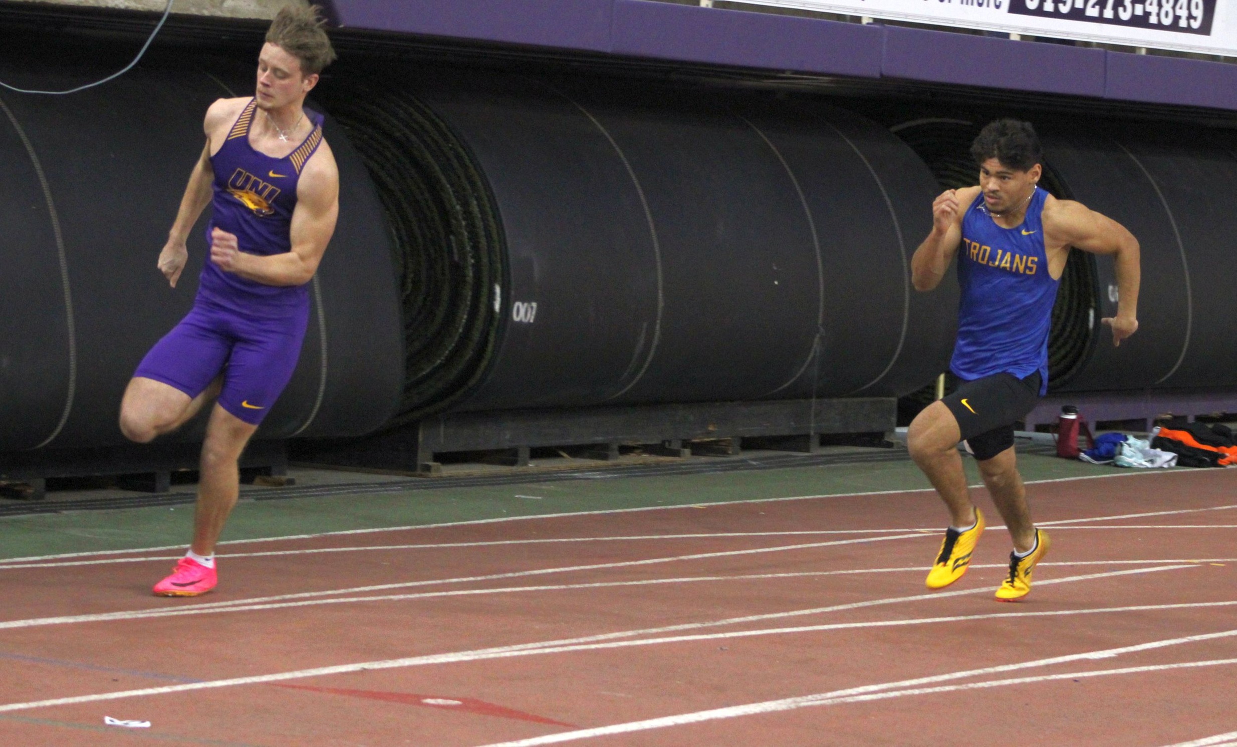 NIACC's Dylan Novak runs to a 7th-place finish in the 200-meter dash Friday at the Jack Jennett Invitational at the UNI-Dome in Cedar Falls.