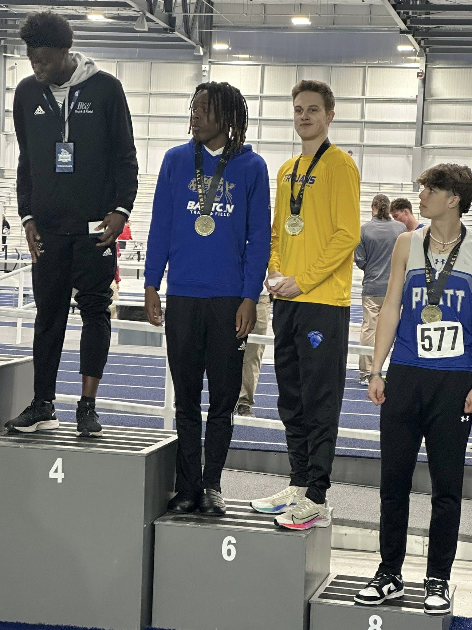 NIACC's Fabian Steene (third from left) placed sixth in the high jump Friday at the NJCAA national indoor track and field championships in Topeka, Kan.