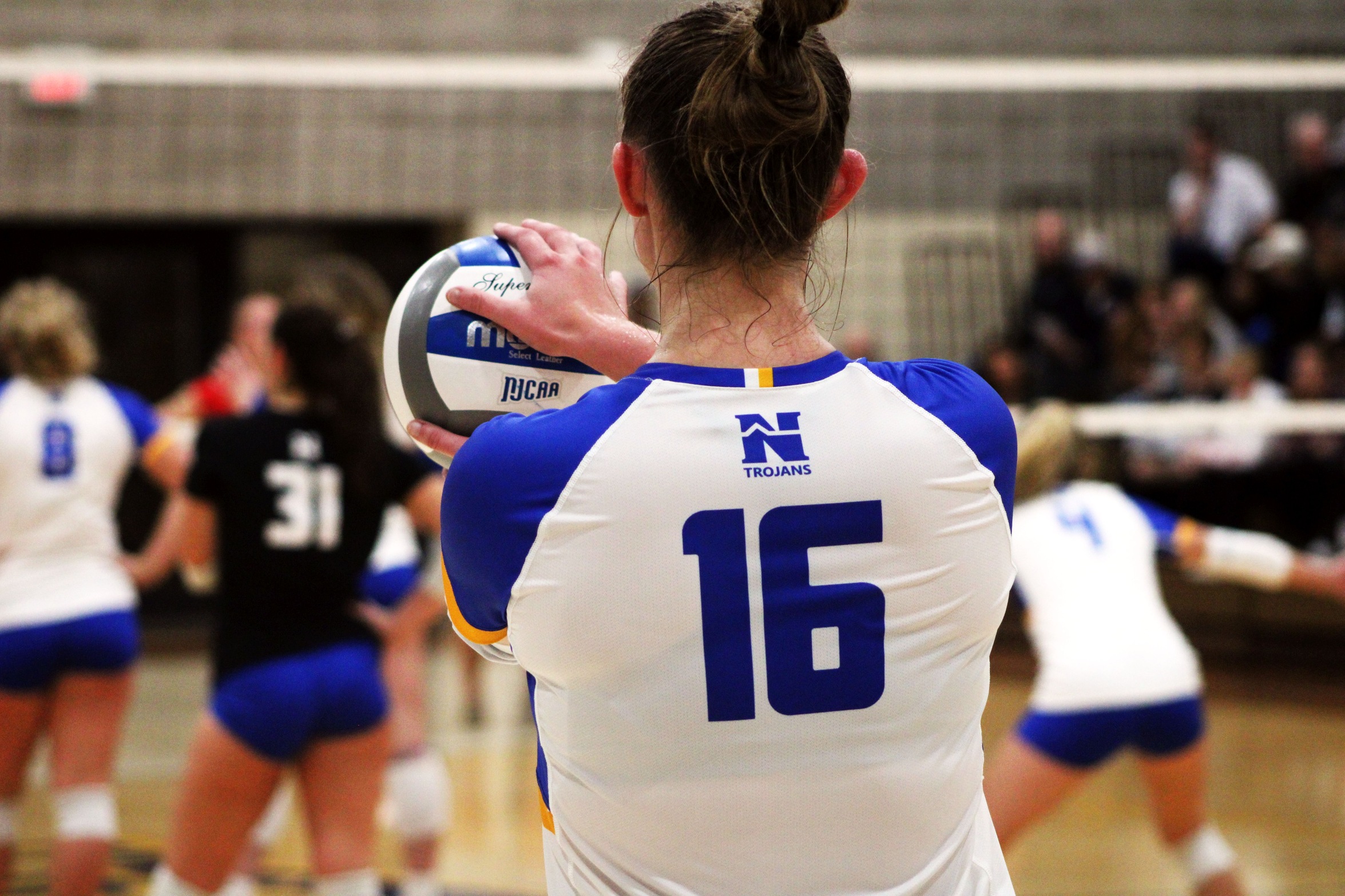 NIACC's Tiegan Barkema gets set to serve in Wednesday's match against Northeast CC.