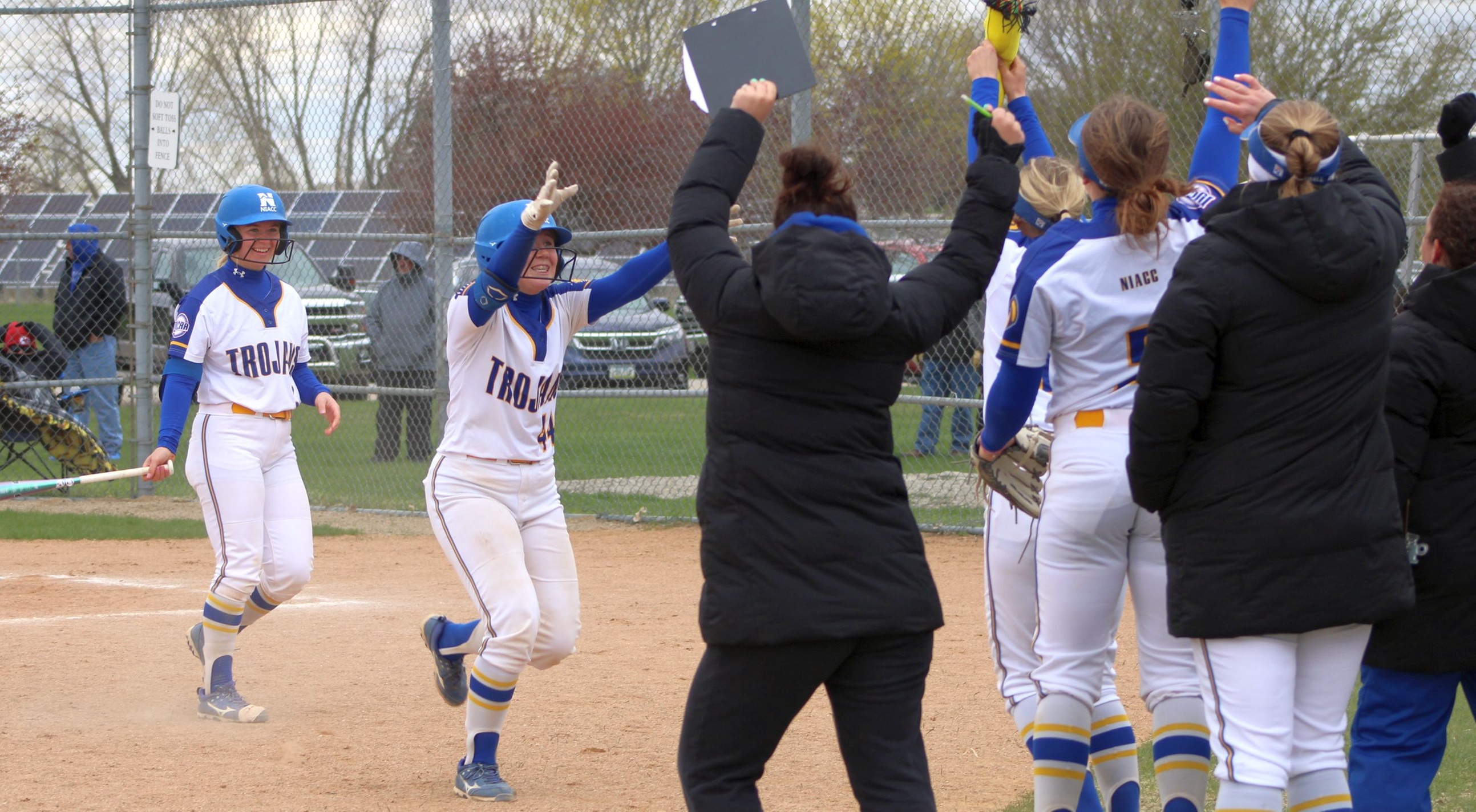 NIACC's Brianna McPoland celebrates a home run against Kirkwood last Sunday on the NIACC campus.