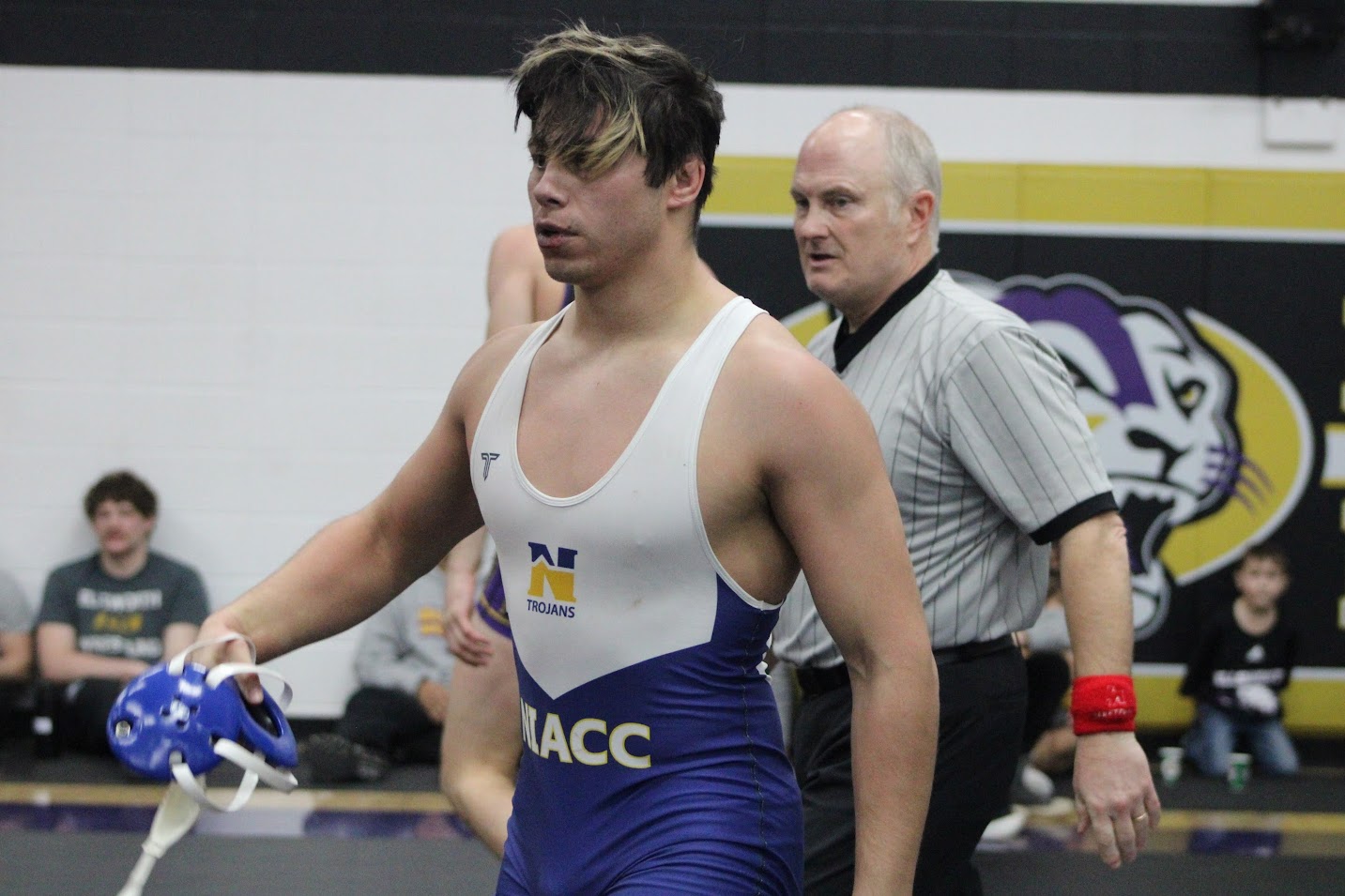 NIACC's Ein Carlos after claiming the district title at 184 pounds in Iowa Falls.